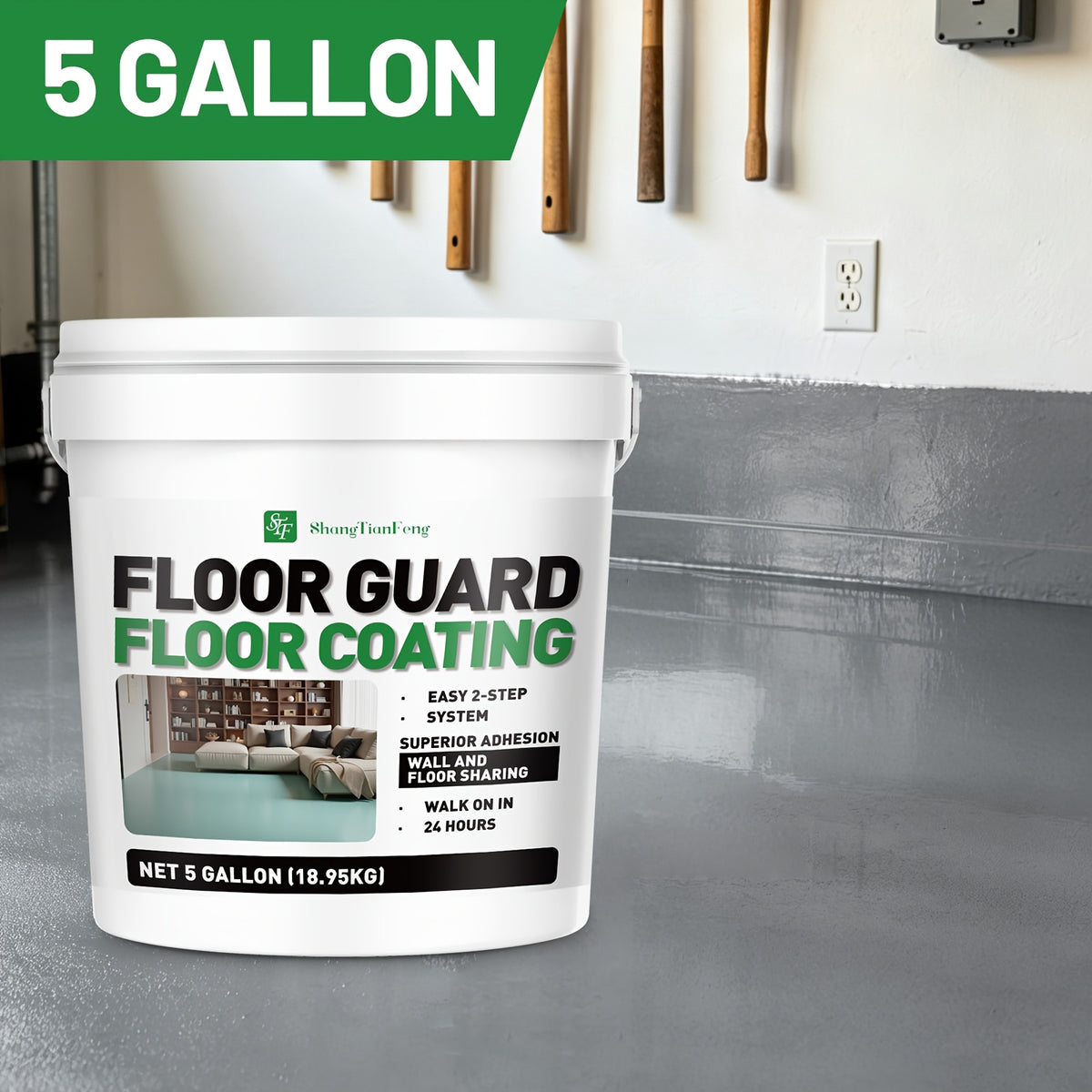 [Epoxy Floor Paint] Epoxy Floor Paint, 5 Gallon For Garage Paint, Waterproof Coating Floor Paint For Garages Basements, Single Component, Scratch Resistant, Ready To Use For Garage Paint, InteriorExterior Concrete Floor Paint For Porches, Interior Walls