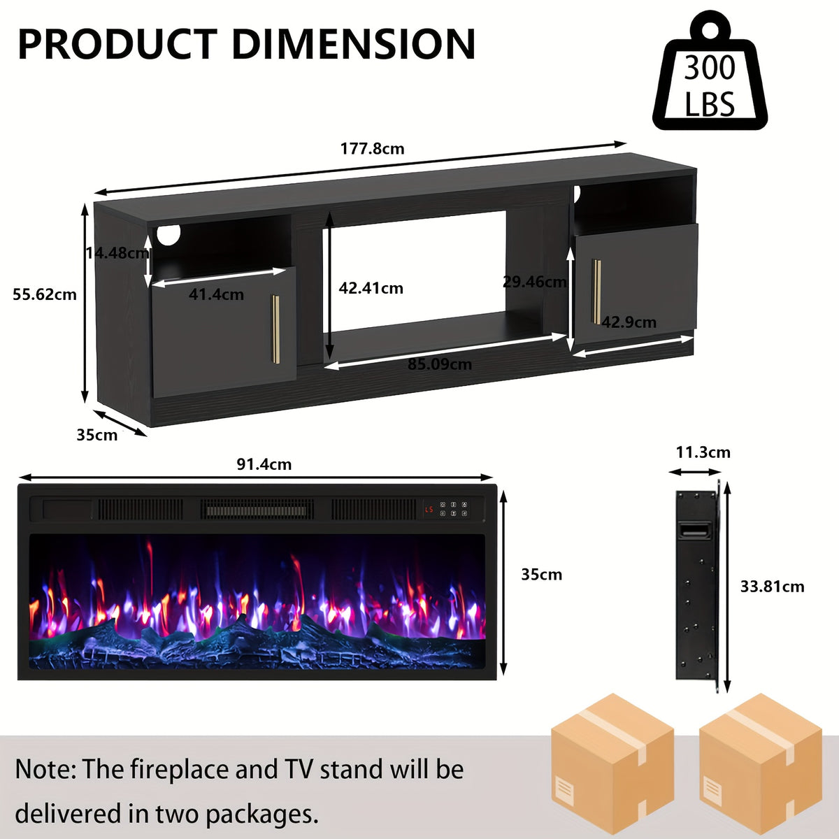 Fireplace TV Stand with 36" Fireplace Up to 80" TVs, 70" Modern Wood High Gloss with Highlight Storage Cabinet, LED Light Entertainment Center with Storage Cabinets for Living Room
