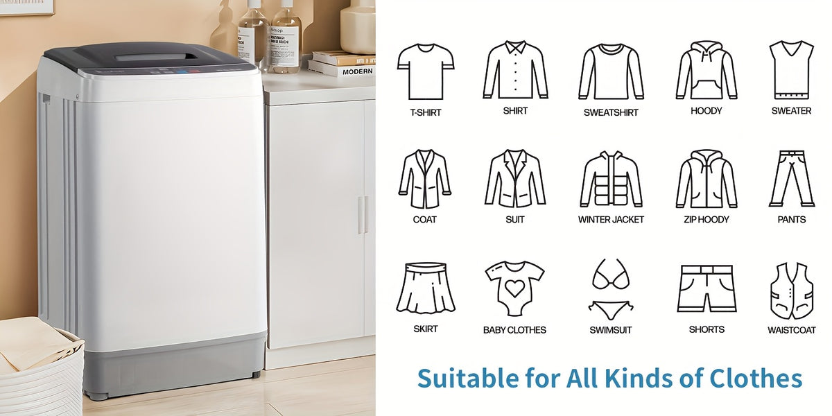 [Portable Washer and Dryer] MOTOOS Full Automatic Washing Machine, 17.6Lbs Top Load Portable Washer with Drain Pump, 10 Wash Programs 8 Water Level Washer and Dryer Combo, 2in 1 Washer and Dryer for Apartments, RV, Camping