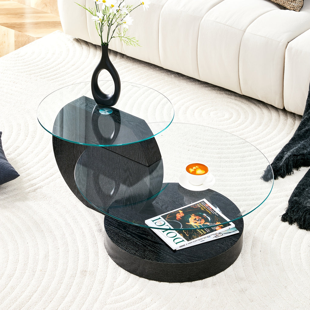 Glass Coffee Table for Small Spaces with Three-Tier Storage and a Clear Tempered Glass Top