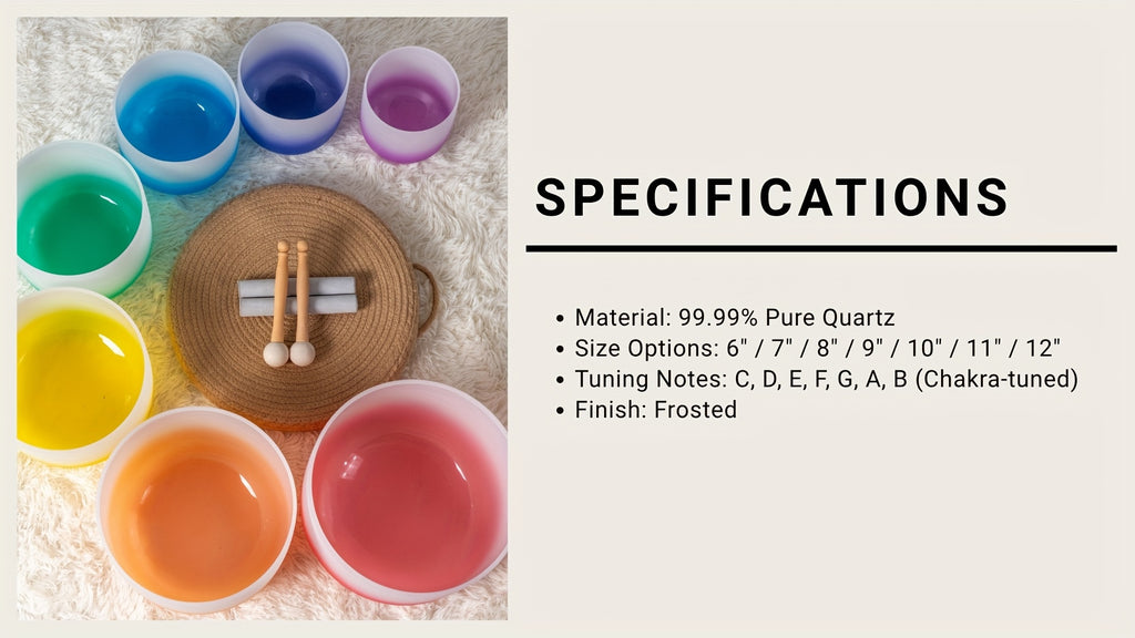 [Singing Bowls] Quartz Crystal Singing Bowls | Set of 7 | Quartz Crystal | Aria Gradient Design | For Meditation Yoga | 6-12 Inch | With Case Mallet Striker