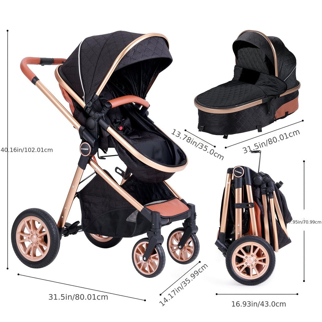 Cochildor Foldable Baby Stroller, Shock Absorption & All-Terrain Tires, Reversible Forward-Facing Push Adjustable Handlebar Large Sun Canopy Storage Basket, Lightweight Durable Aluminum Frame, for Travel Shopping Park - Two-way Baby Pram