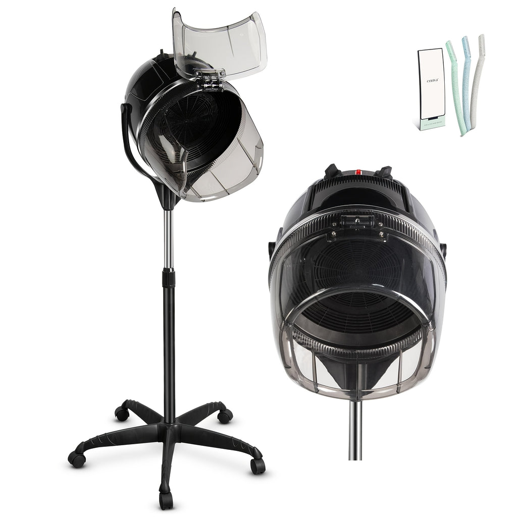 Professional Adjustable Hooded Bonnet Hair Dryer Stand with Rolling Wheels And Timer - Portable Floor-Standing Dryer for Home Salon And Beauty Spa, Bonus 3pcs Eyebrow Razors