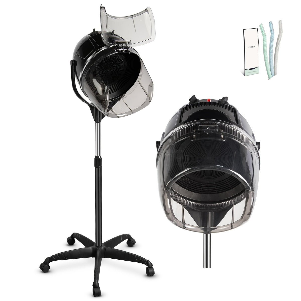 Professional Adjustable Hooded Bonnet Hair Dryer Stand with Rolling Wheels And Timer - Portable Floor-Standing Dryer for Home Salon And Beauty Spa, Bonus 3pcs Eyebrow Razors