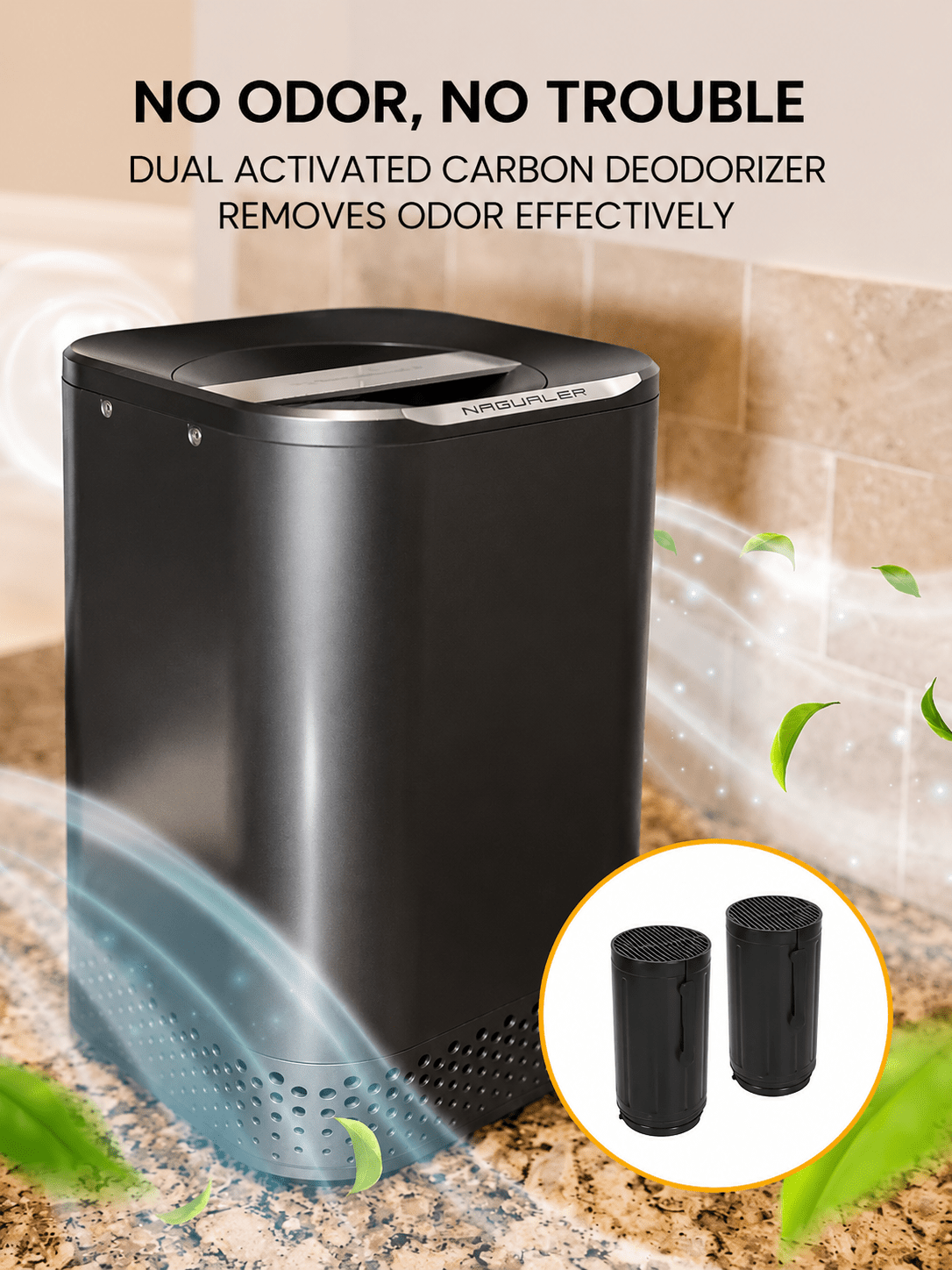 Smart Kitchen Electric Waste Composter, 2.5L Auto Food Cycler, Single Button, Grind Dry Kitchen Waste, 2X Drying- Electric Countertop Compost Bin (Stainless Steel)