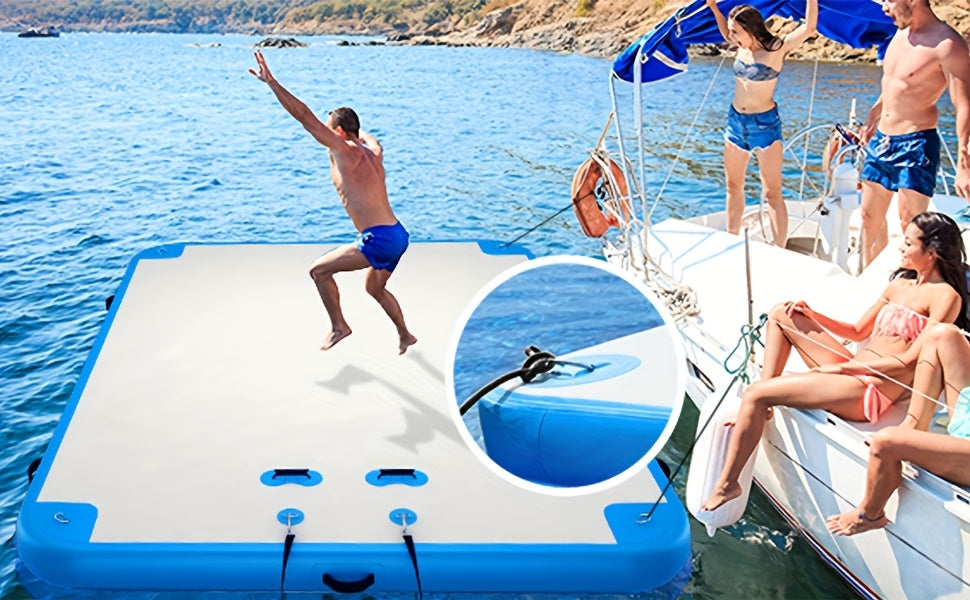 6ft/8ft/10ft/12ft Floating Dock Water Platform, Multi-People Inflatable Floating Mat, Dock Platform for Lake/Boats/Island/Swimming Pool