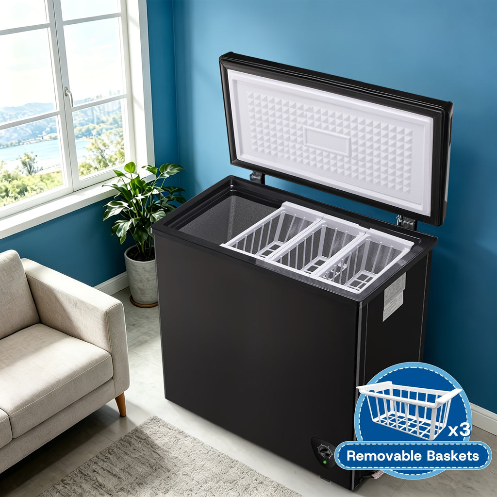 [Large Chest Freezer] Chest Deep Freezer, Large Freestanding Chest Freezer With 7 Level Adjustable Thermostat, Compact Top-Opening Deep Freezer With Removable Storage Baskets, Black