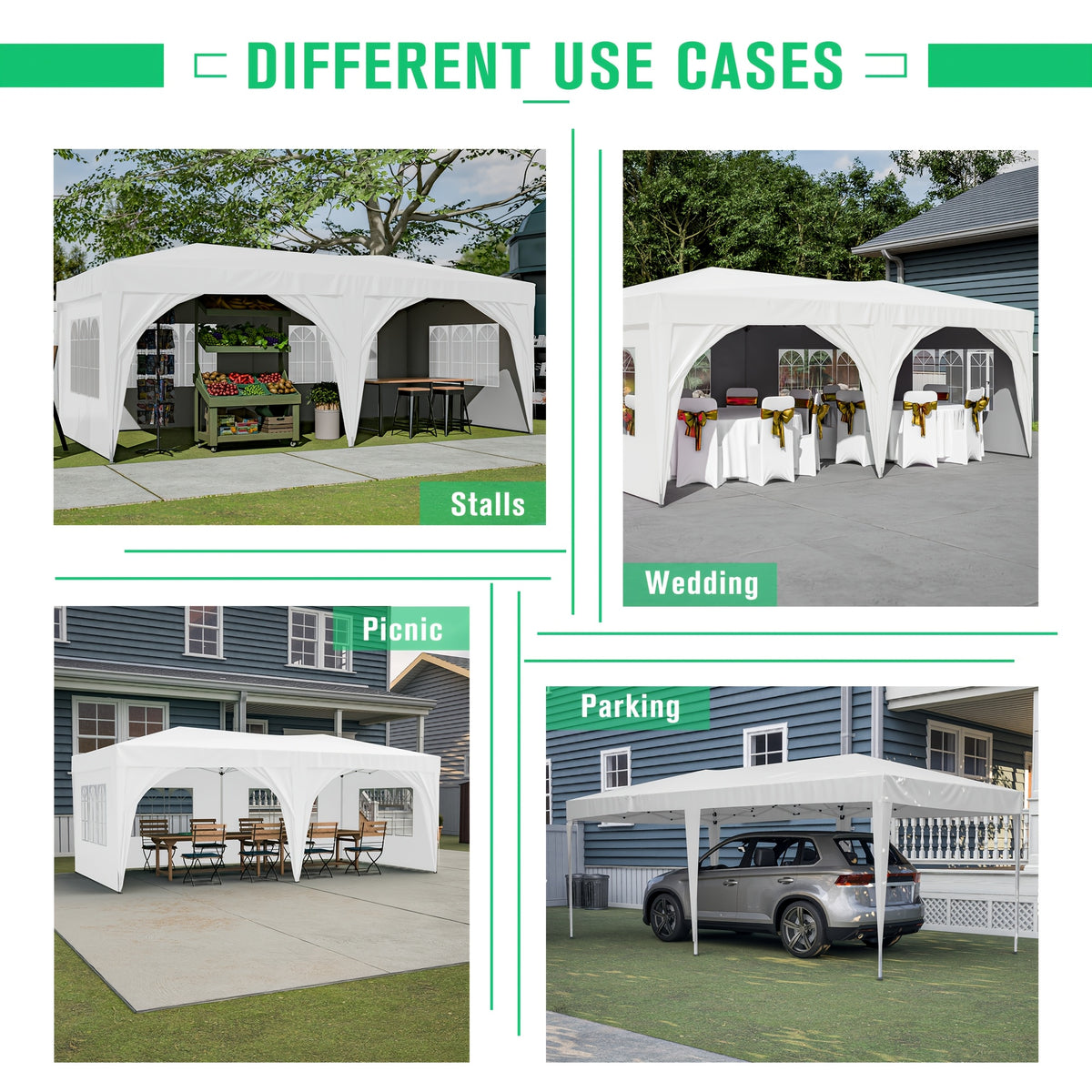 10x20ft Pop Up Canopy with 6 Sidewalls, Setup Canopy Tent with 6 Sandbags, Waterproof Shade 10x20, Outdoor Canopies for Parties Weddings Backyard Waterproof Commercial Instant