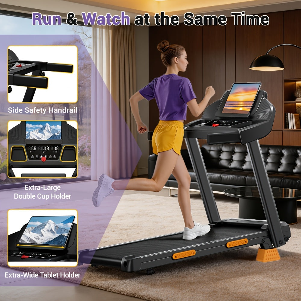 4-In-1 Folding Treadmill with 13% Incline, Portable with Handle, 350 Lbs Capacity for Home And Office, Without Battery