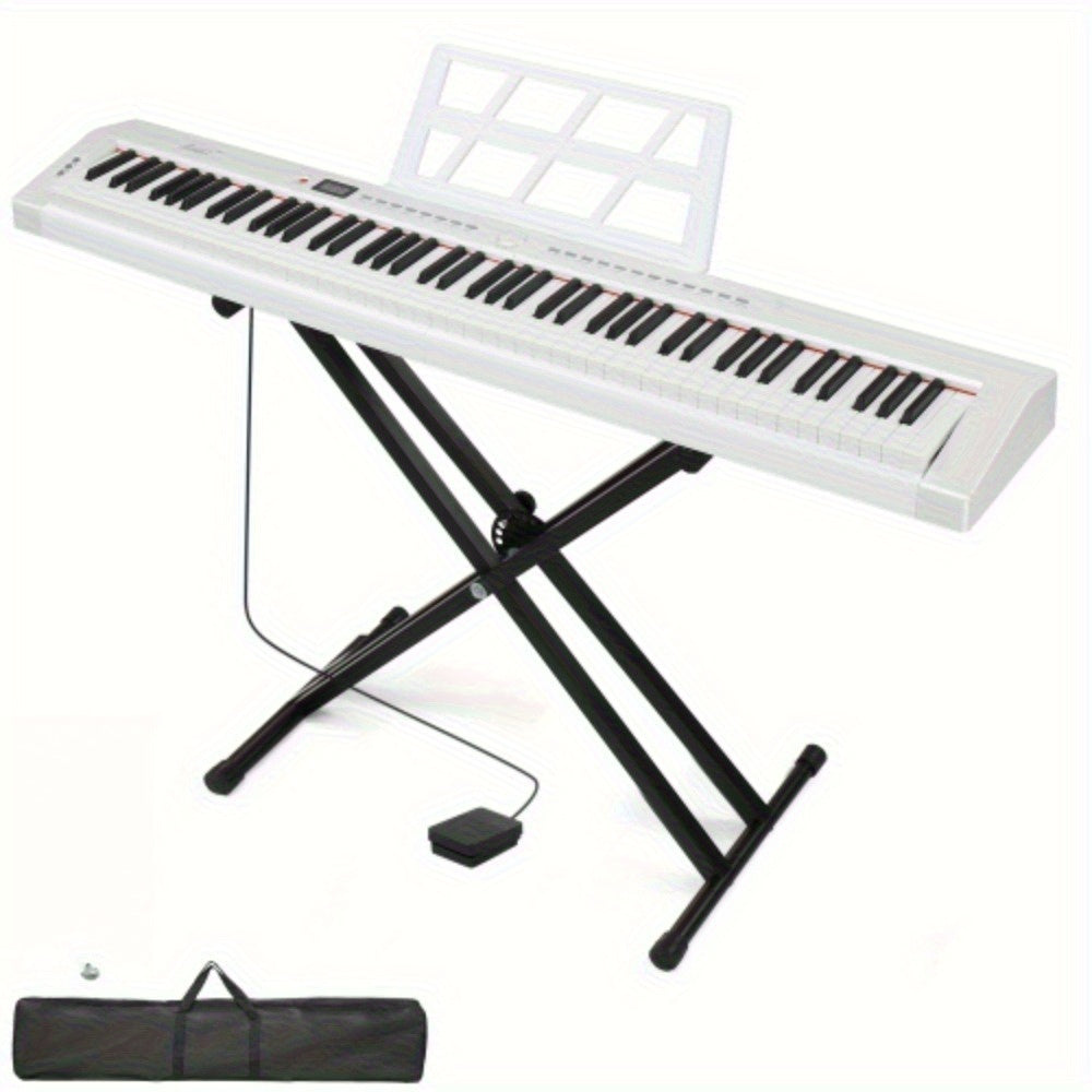 88 - Key Full - Size Semi - Weighted Digital Piano In Elegant White: Comes With Dual - Tube X - Shape Stand