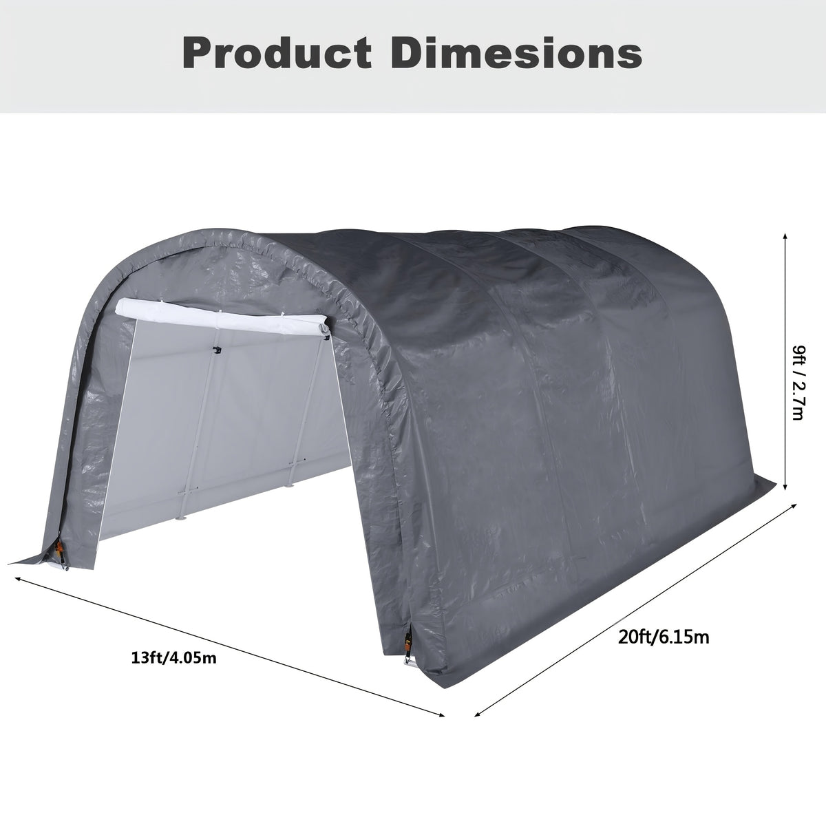 Outdoor Carport, Garage, Outdoor Storage, Courtyard Round Portable Garage, Outdoor 13 X 20ft Or 10 X 20ft Heavy Duty Carport, Tensioner And 2 Roll Up Doors Waterproof PE Fabric Car Port, Garage, Storage Shed, Tent for Storage, SUV, Brown/Grey