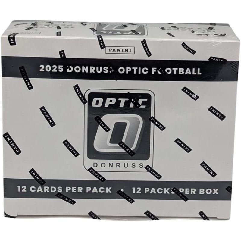 2025 Panini Donruss Optic Football Cello Box with 144 Total Trading Cards + 6 Toploaders + Magnetic Holder