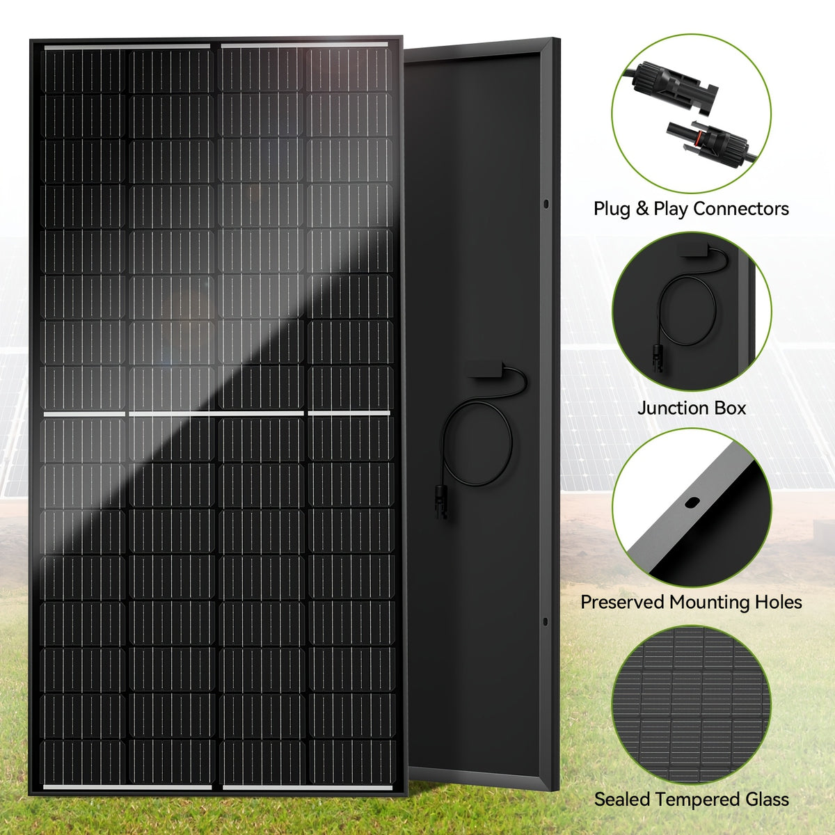 Werchtay 400W Solar Panel, 200W/200W*2 25.5% Efficient Conversion 12V Monocrystalline Solar Panel Module System, 18BB Hidden Busbar Design A+ Grade Chip Photovoltaic Module, for Outdoor RV Camping, Marine Farms, Home Roofs