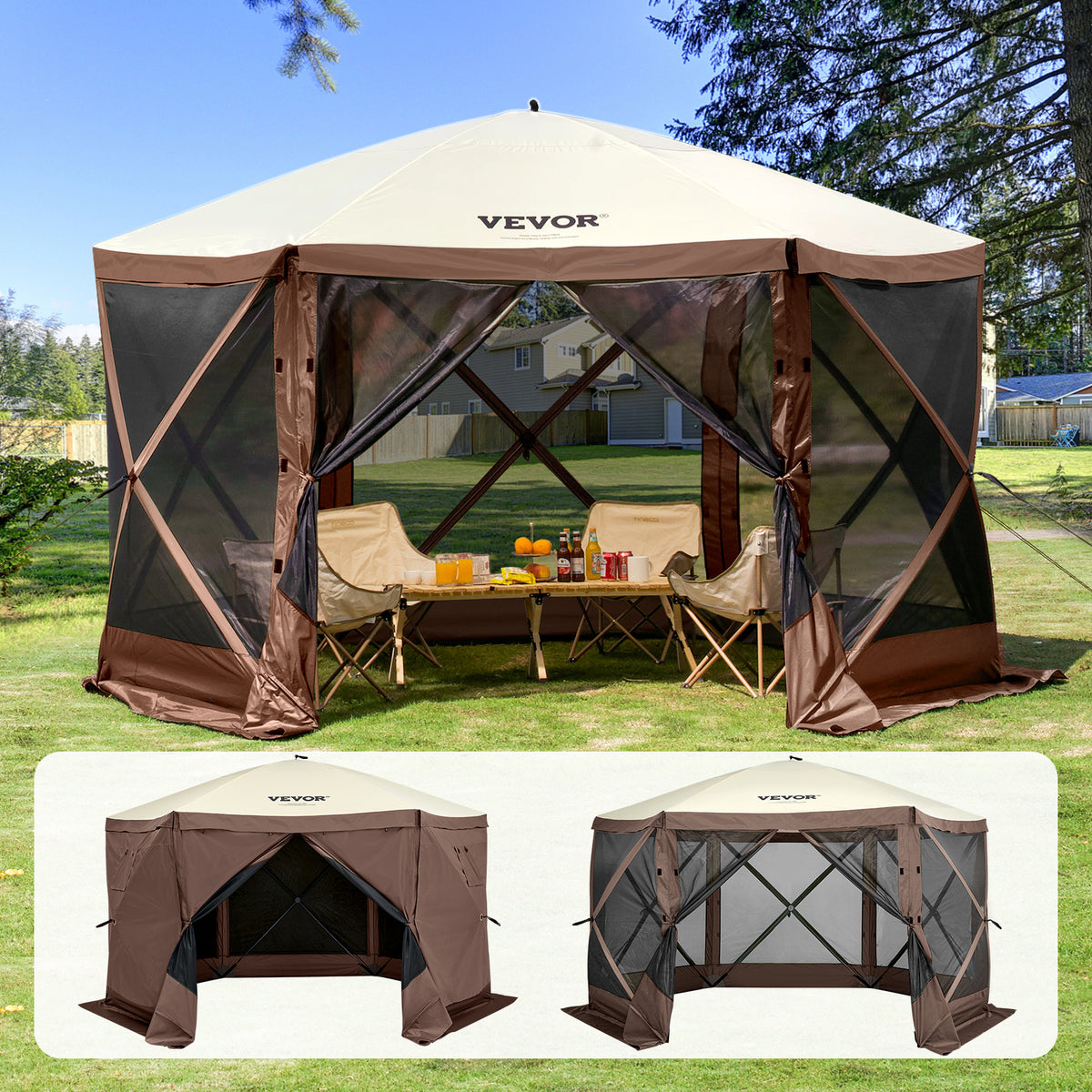 Pop-Up Screen Gazebo Tent by VEVOR, Removable Privacy Panels for Camping, Picnics and Backyard Gatherings