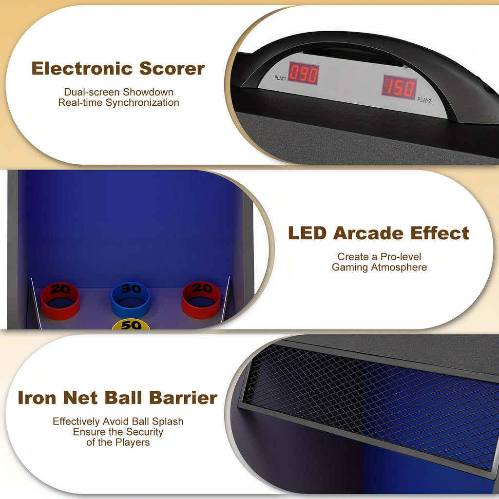 8FT Roll And Score Arcade Game Table, Skee Ball Game for Home Game Room, Arcade Machine W/ LED Light, Scoring Rings, 4 Balls And LED Scoring System