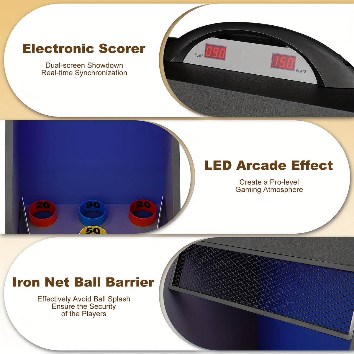 8FT Roll And Score Arcade Game Table, Skee Ball Game for Home Game Room, Arcade Machine W/ LED Light, Scoring Rings, 4 Balls And LED Scoring System
