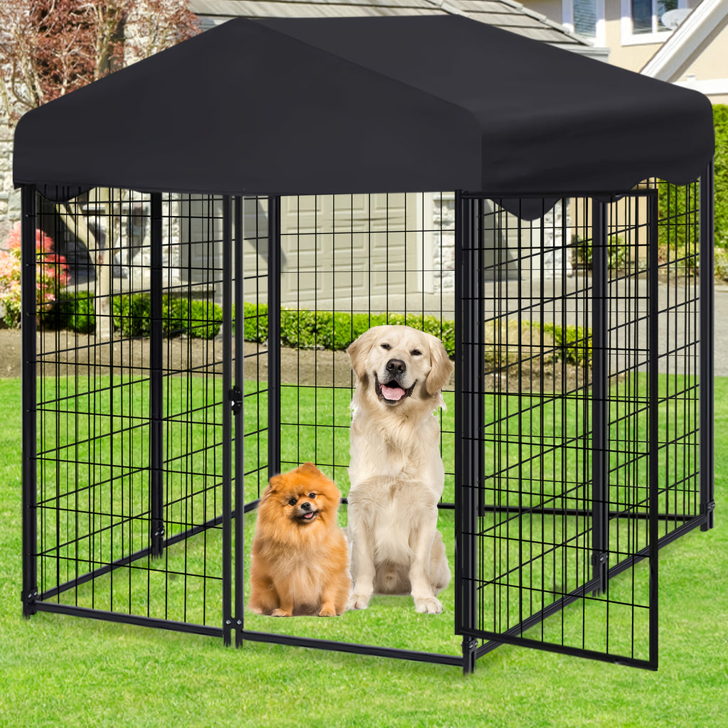 Sturdy Canine Crate, Metallic Animal Shelter And Outdoor Pet Area Featuring a Canopy, Food Dish, Secure Locking Gate, Easy Setup, Perfect for Dogs, Felines, Chickens, And Ducks, Without Battery