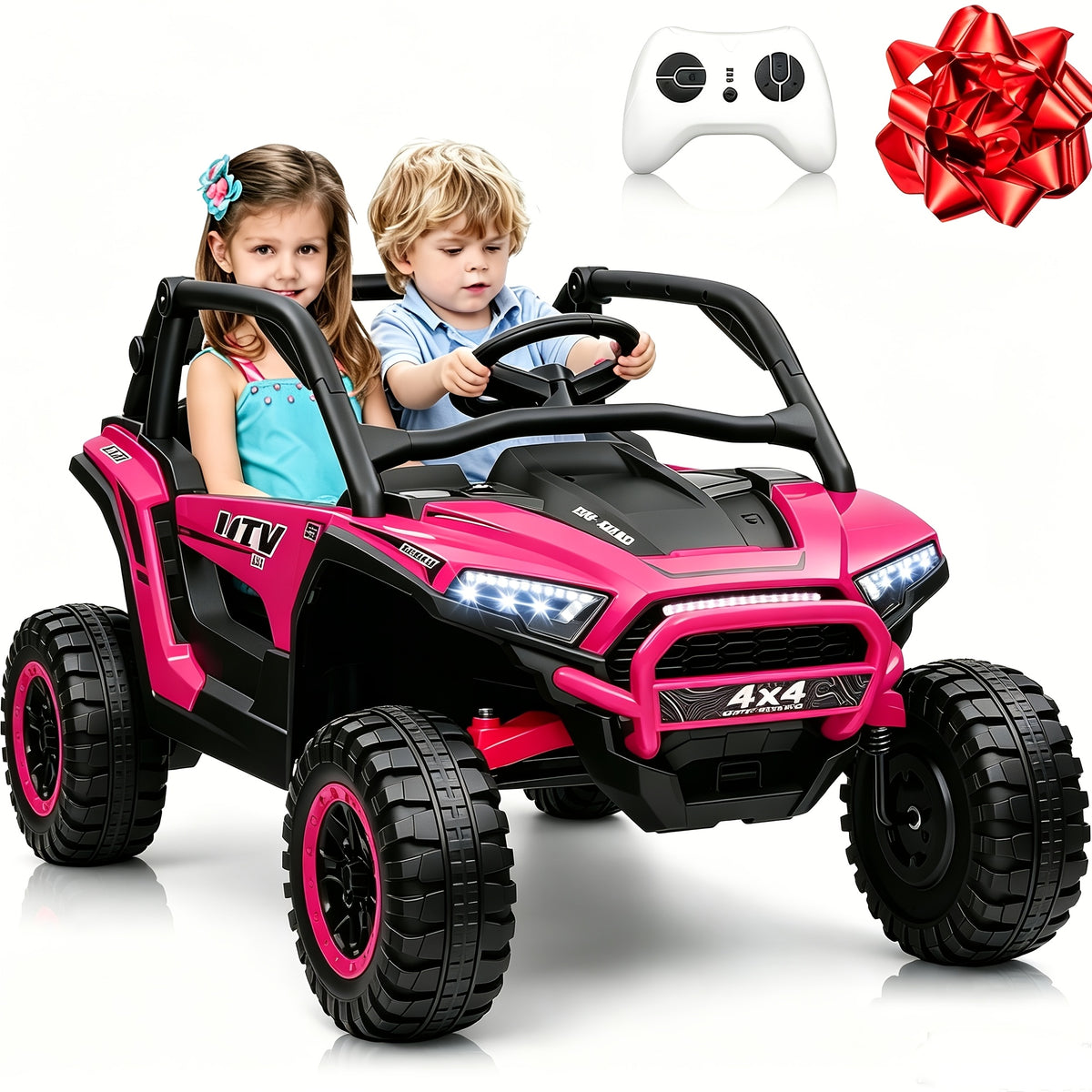 24V Ride-On Car, 2-Seater XL 4X4 Off-Road UTV with Powerful Motors, Remote Control, Music, LED Lights, 20" Wide Seat, 24 Volt Ride-On Toys for Big Kids