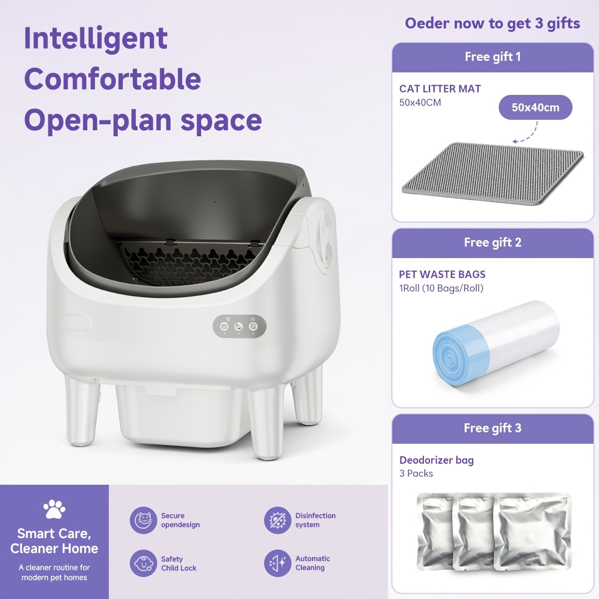 [Smart Self-Cleaning Litter Box] Extra-Large Smart Self-Cleaning Litter Box With Built-In Sensors, Large-Capacity Waste Compartment, 14-Day Automatic Cleaning, Open Design, Ideal For Multi-Cat Households