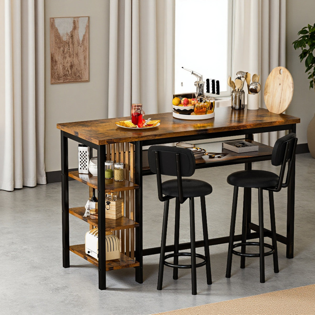 Bar Table with Stools Set Of 2, Kitchen Island with Seating Bar Table Set with Storage, Counter Height Small Dining Table And Chairs Set Of 2, Faux Marble Kitchen Table And Chairs Set with 2 PU Leather Upholstered Seat for Small Space, Dining Room