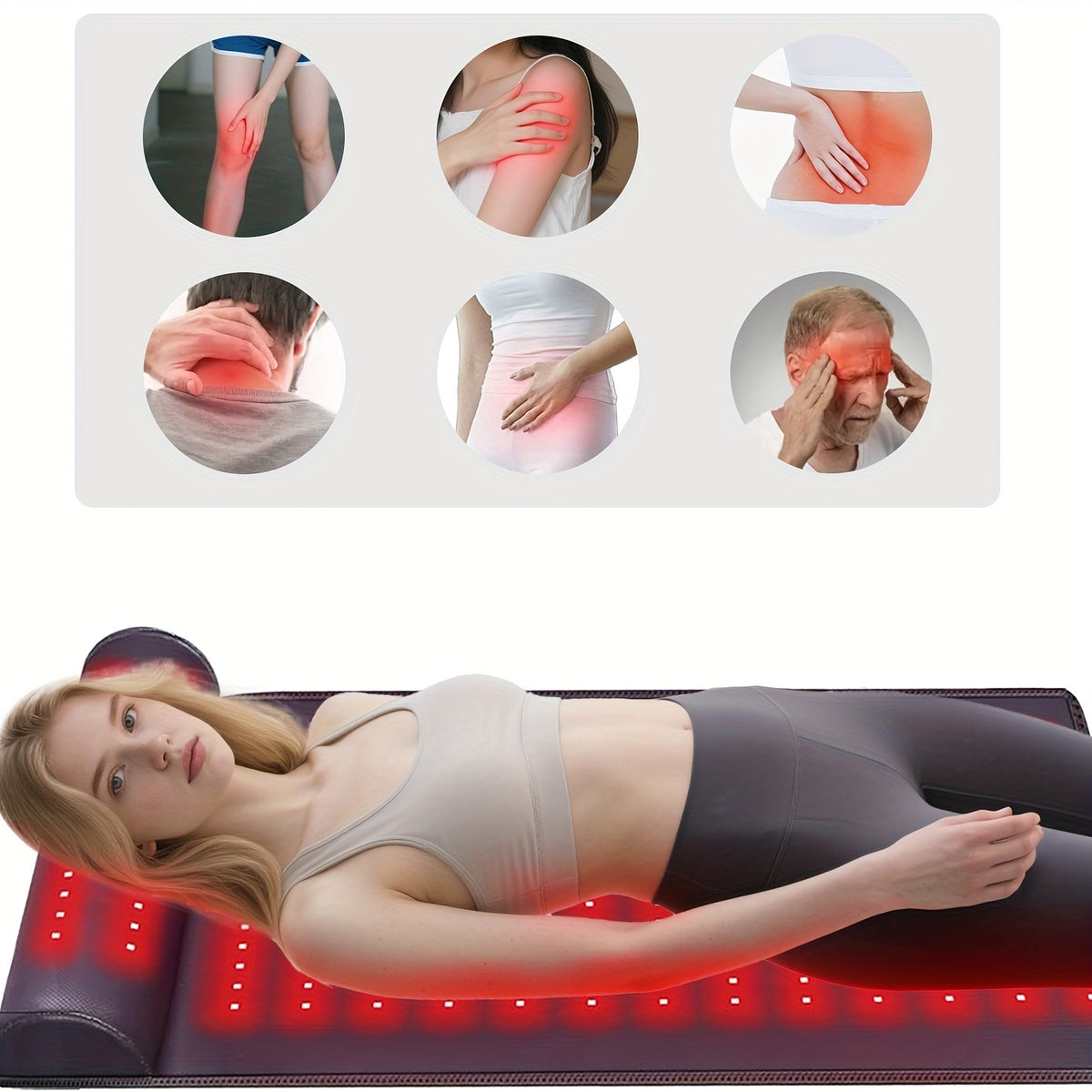 FDA Cleared ELVISH Leather Red Light Relax Body Cushion with Soft Neck Support, Dual Wavelength LED Lights, 3-in-1 Chip for Pain Relief, 225 Red Light Beads, 19.0×35.9 Inch, for Men & Women, Teacher & Father's Day Appreciation Gifts