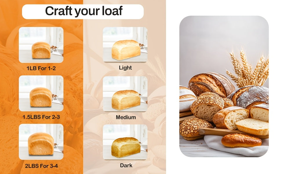 25-in-1 Bread Maker, 2LB Bread Machine With Auto Fruit/Nut Dispenser, Gluten-Free Setting, 3 Loaf Sizes& 3 Crust Colors, Keep Warm&13H Delay Timer, Digital Display, Stainless Steel