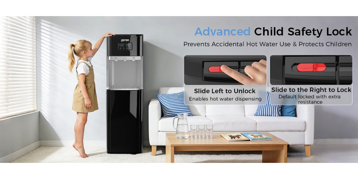 Bottom Load Water Dispenser, LED Display, Hot Cold & Room Water, Stainless Steel Tank, Child Lock, 3 & 5 Gallon for Home & Office