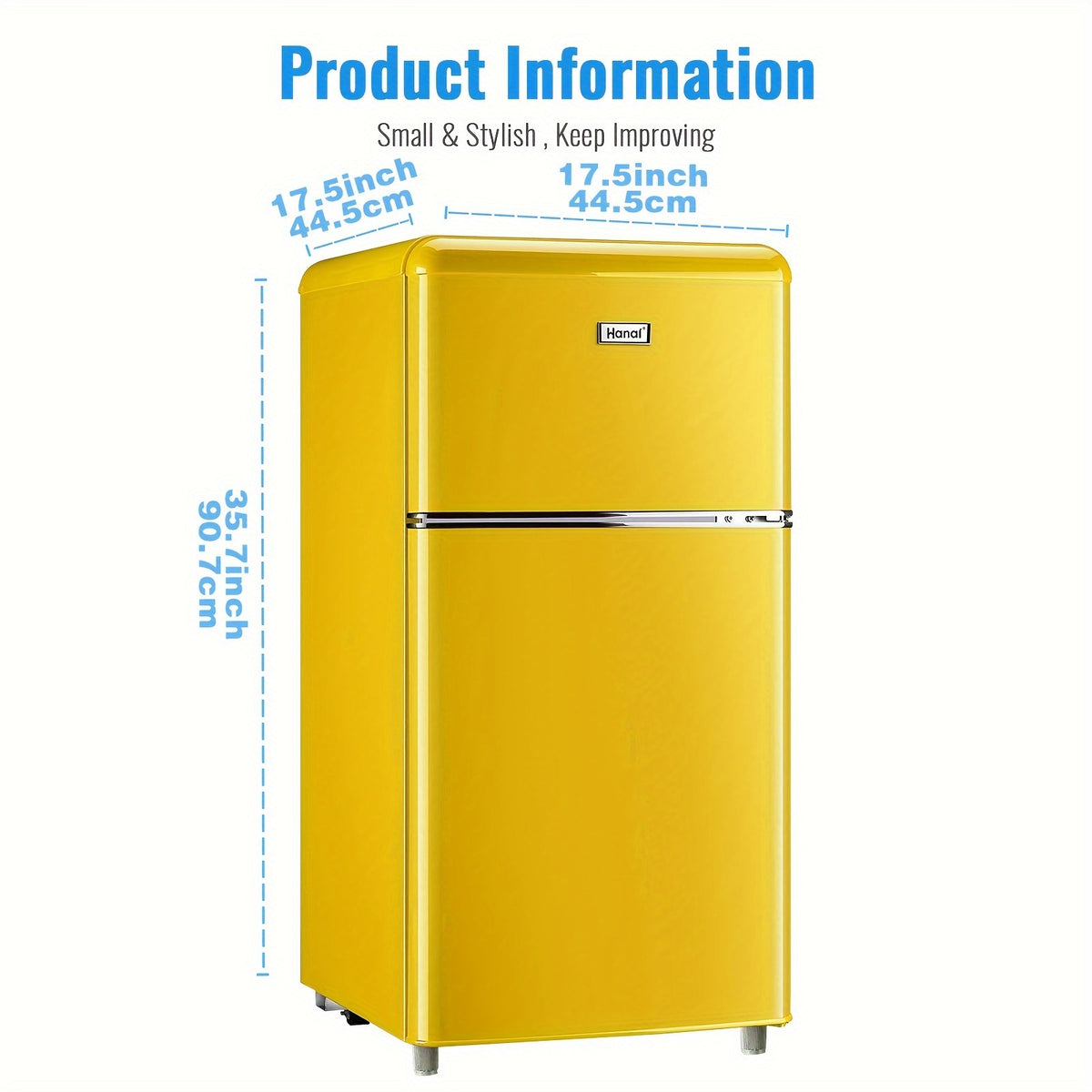 3.8 Cu.Ft Small Refrigerator With Freezer Retro Mini Fridge Two Doors For Home Dorm College Office Freestanding Blue Refrigerator With LED Lights And Glass Shelves