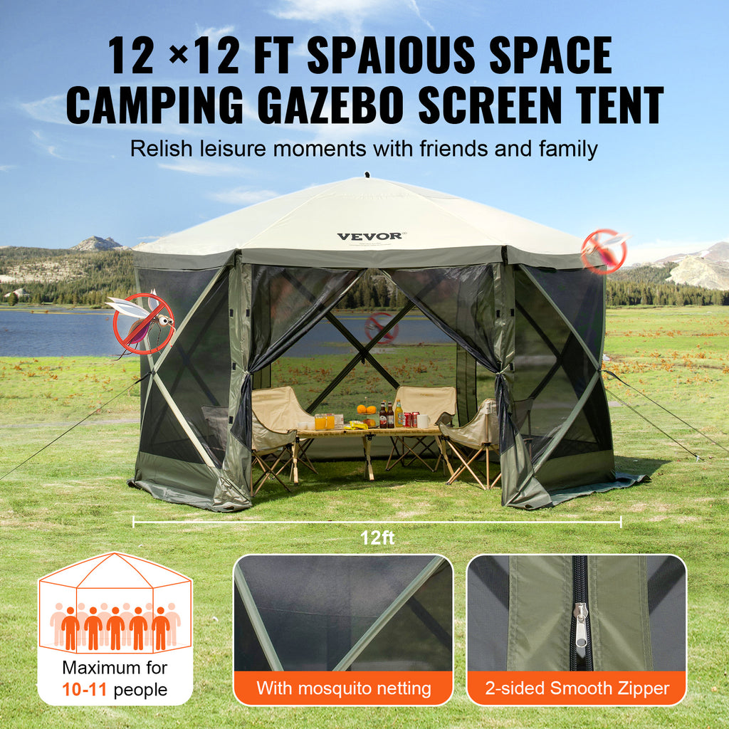 Pop-Up Screen Gazebo Tent by VEVOR, Removable Privacy Panels for Camping, Picnics and Backyard Gatherings
