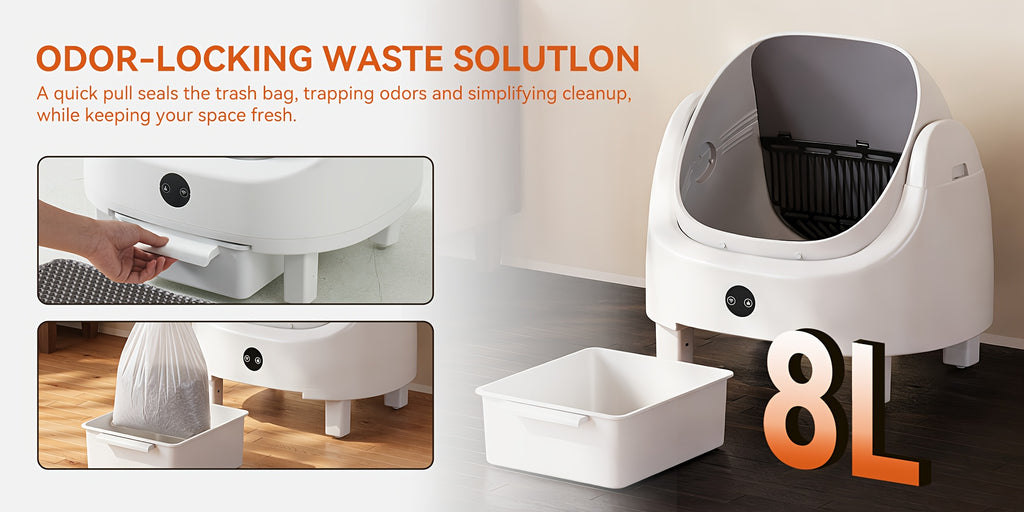 Aoxun Automatic Self-Cleaning Cat Litter Box for Multiple Cats - Large Robot-Style Litter Box with Smart Sensor, Open-Top Design & 360° Safety Protection, Odor-Free Auto Scooper for Indoor Cats, Without Battery