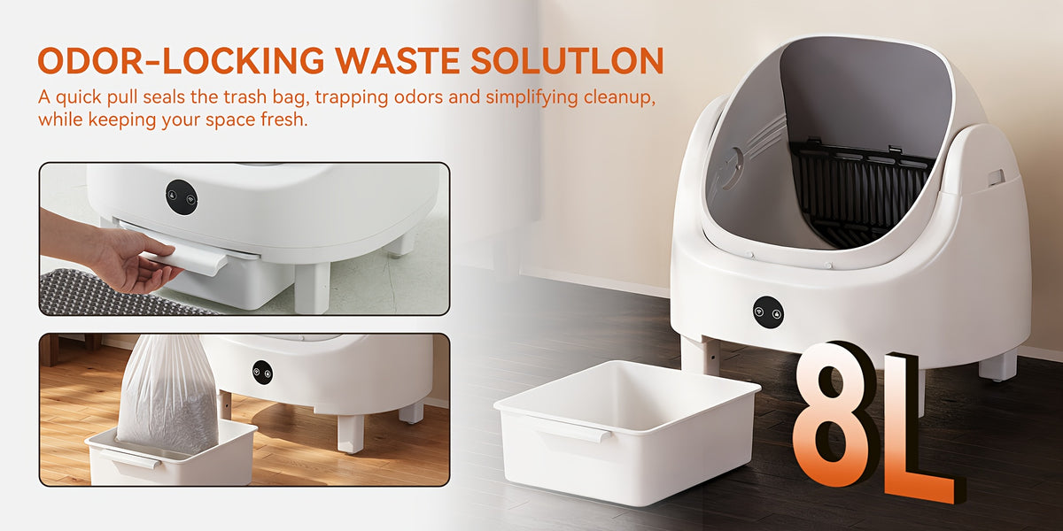 Aoxun Automatic Self-Cleaning Cat Litter Box for Multiple Cats - Large Robot-Style Litter Box with Smart Sensor, Open-Top Design & 360° Safety Protection, Odor-Free Auto Scooper for Indoor Cats, Without Battery