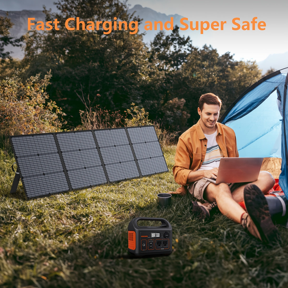 MHPOWOS 220 Watt 1pc/ 2pcs Portable Solar Panel for Power Station, Camping Essentials, 220W 40V Foldable Solar Panel with Solar Cable, 23.5% High Efficiency 4 Kickstands for Camping RV Blackout. Halloween Fall
