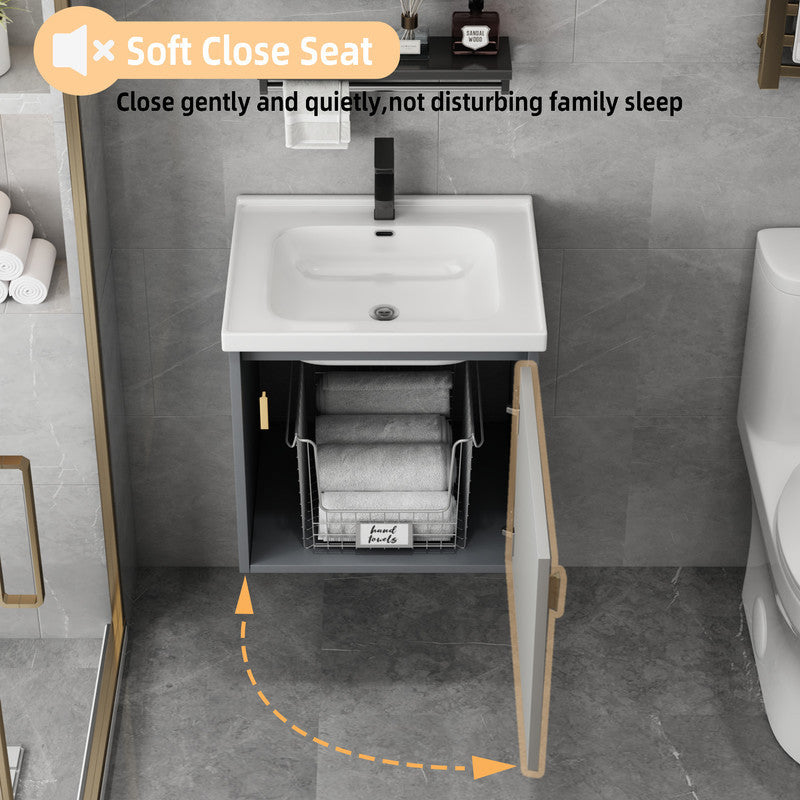 20'' Bathroom Vanity with Sink Combo, Wall Mounted Small Bathroom Vanity with Soft-Close Door Modern Floating Cabinet, Pop-up Drain, P-Trap Included, Gray