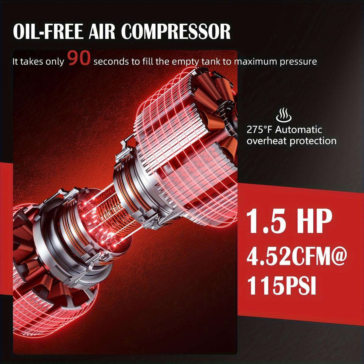 8 Gallon Ultra Quiet Air Compressor, 1.5HP 4.52 CFM, Max 115 PSI Oil-Free Air Compressor Tank for Car Repair, Spray Painting, Woodwork Nailing, 110V/60Hz, 70dB