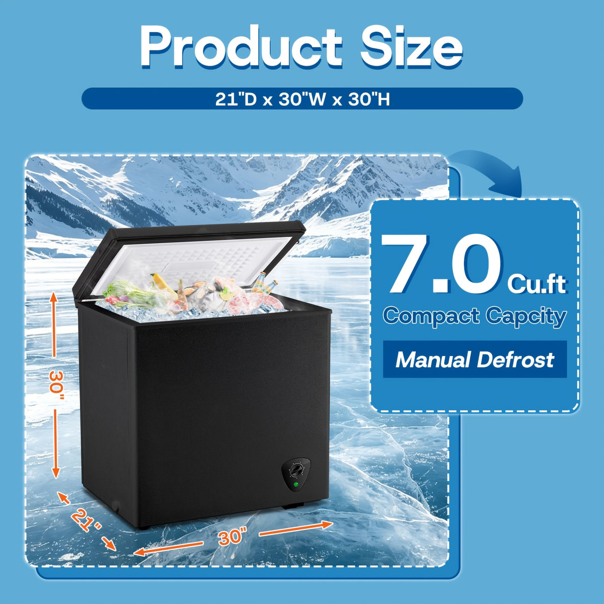 [Large Chest Freezer] Chest Deep Freezer, Large Freestanding Chest Freezer With 7 Level Adjustable Thermostat, Compact Top-Opening Deep Freezer With Removable Storage Baskets, Black