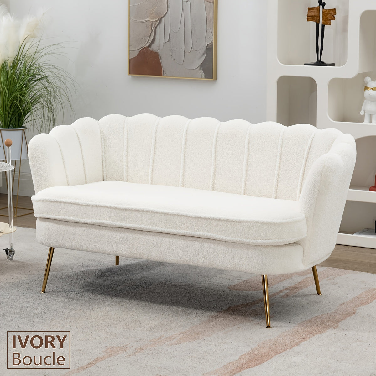 Comfy Loveseat Sofa Small Couch 2-Seater Sofa with Golden Metal Legs for Living Room, Bedroom, Apartment