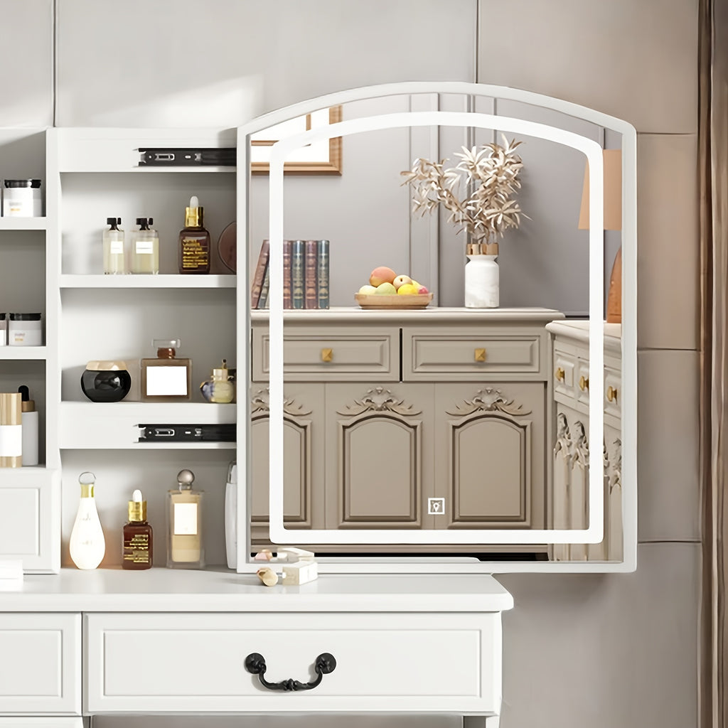White Dressing Table with Sliding Mirror And Stool 4 Drawers Home High-End Bedroom Dressing Cabinet Integrated Small Apartment
