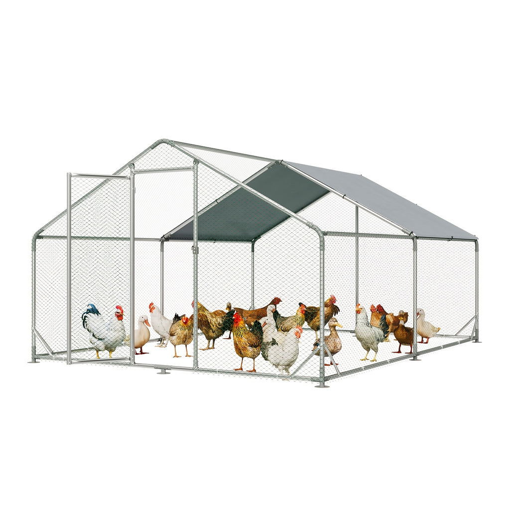 10X13X6.4Ft/10X6.7X6.4Ft Large Metal Chicken Coop with Winter Wrap Cover | Walk-In Chicken Run for Hens/Ducks/Rabbits, All-Weather Poultry Pen with Lock for Outdoor And Backyard, Farm, Duck Rabbit Cage Poultry Pen