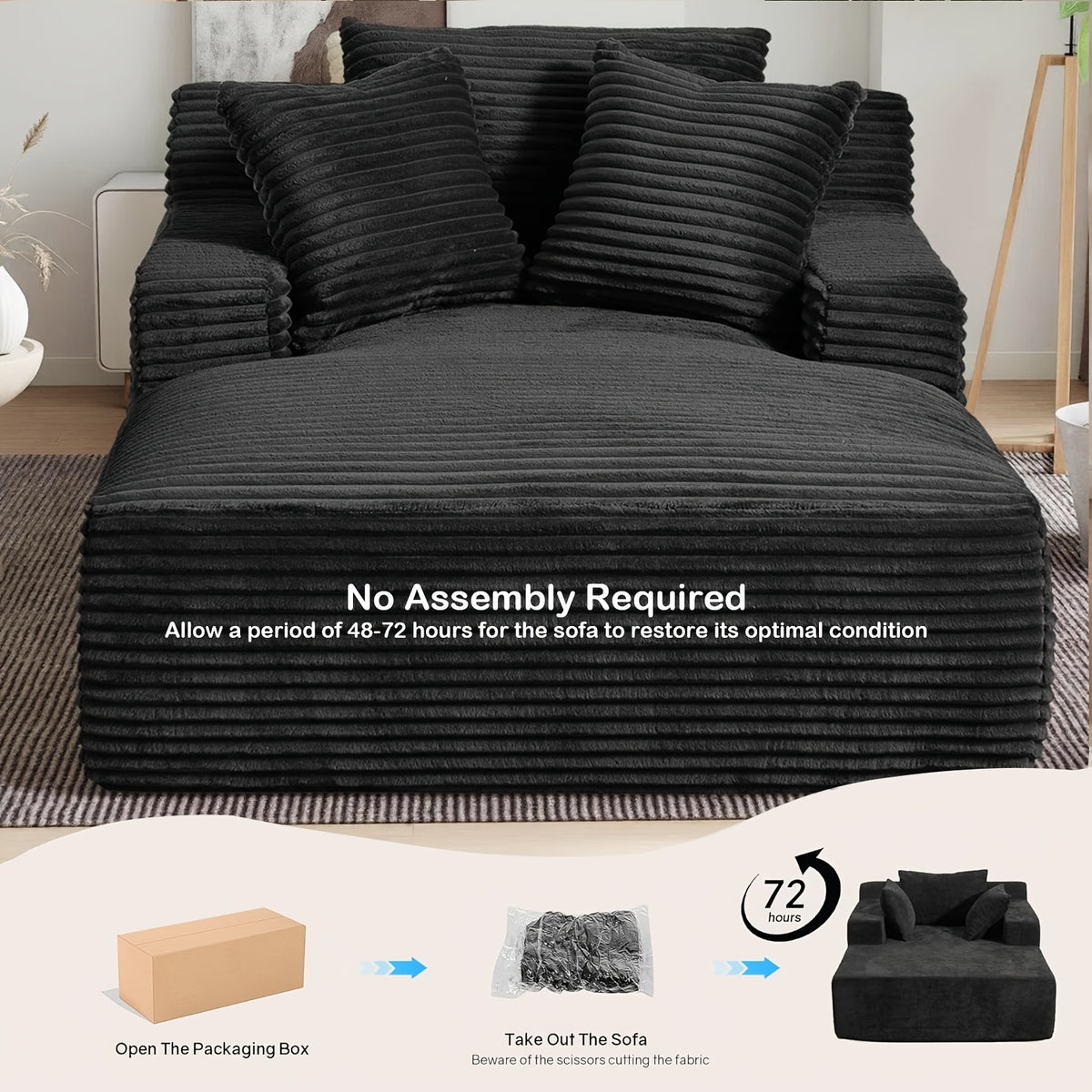 67" Chaise Lounge Chair Indoor, Oversized Boneless Lounge Chair With 3 Pillows, Flannel Cloud Reading Chair For Living Room Bedroom, Deep Seat Sleeper Couch, No Assembly Required