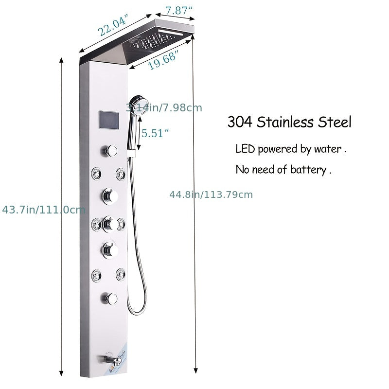[Shower Panel Tower System] Shower Panel Tower System, Stainless Steel 6-Function Faucet LED Rainfall Waterfall Shower Head Handheld Sprayer Rain Massage Body Jets Tub Spout, Brushed Nickel, Shower System, Bathroom Decor And Accessories