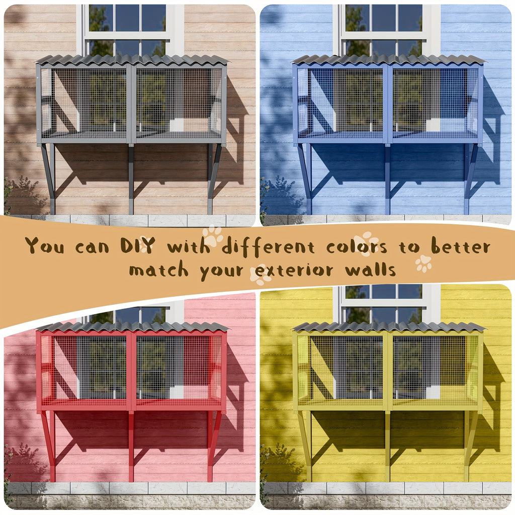 [Wooden Cat Window Box] Expandable Wooden Cat Window Box - Large Cat Catio, Waterproof Multi Cat Window Perch for Safely Enjoying Outdoor Sights