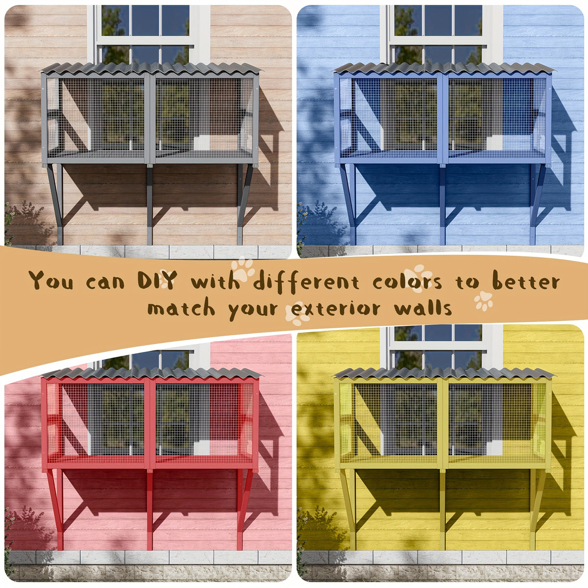 [Wooden Cat Window Box] Expandable Wooden Cat Window Box - Large Cat Catio, Waterproof Multi Cat Window Perch for Safely Enjoying Outdoor Sights