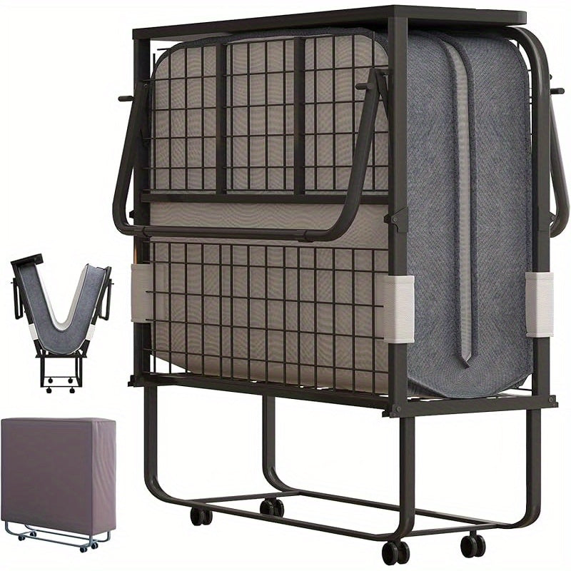 Folding Bed with 4 Inch Memory Foam Mattress, Single Rollaway Bed for Guests, Space Saving Portable Bed with Lockable Wheels, Easy Assembly& Moving, 75 x 31(Standard)