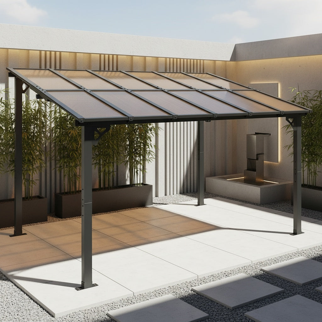 Outdoor Gazebo & Pergola Set - Hard Top Lean-to Wall Mounted Aluminum Alloy Awning With Canopy Roof, Outdoor All-Weather Cover For Patio, Backyard, Deck, Shade & Rain Protection(Multi-size Selection)