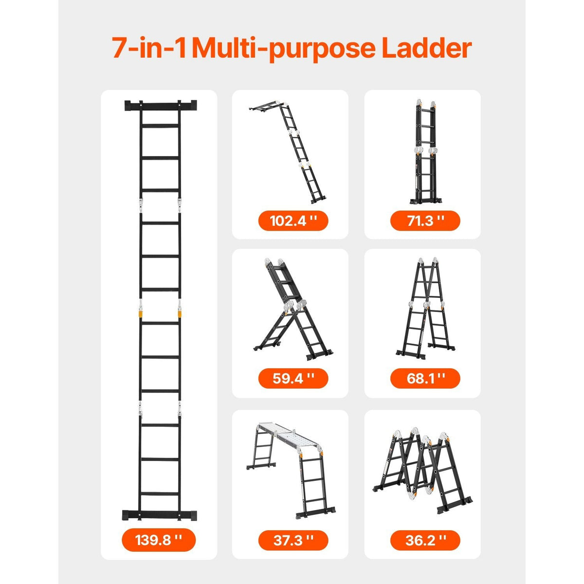 VEVOR Multi-Purpose Folding Ladder 7-in-1 3/4/5 Step 15.5ft with Scaffolding Plank/No accessories
