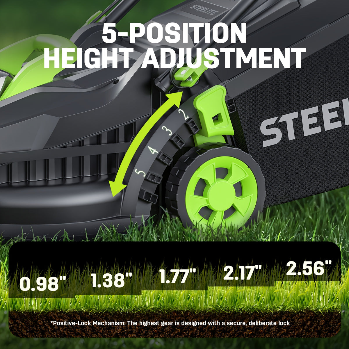 Deli Steelite 13" 21V Cordless Lawn Mower, Brushless Electric Push Mower, 5-Height Adjust, 8-Gallon Bag, 4.0Ah Battery (1 Or 2 Pack)