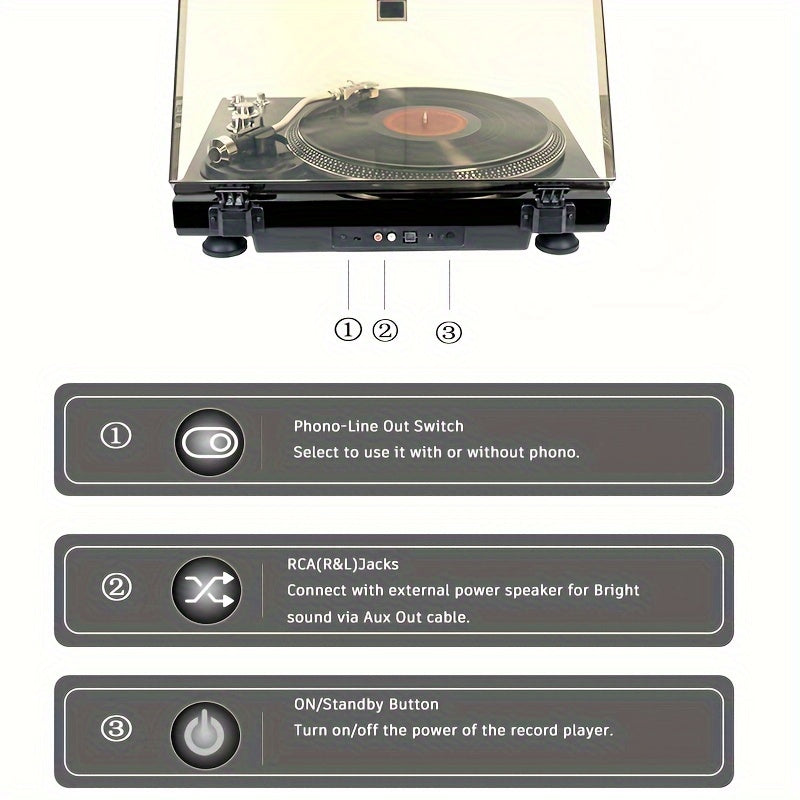 Record Player Vintage Turntable For Vinyl Records, Belt-Driven Turntable, Pre Ampufier, 33 Or 45 RPM, RCA Line Lp Vinyl Players For Sound, Aluminium Platter Piano High Gloss Black.A High-quality Valentine Gift, The Best Musical Feast For Family And