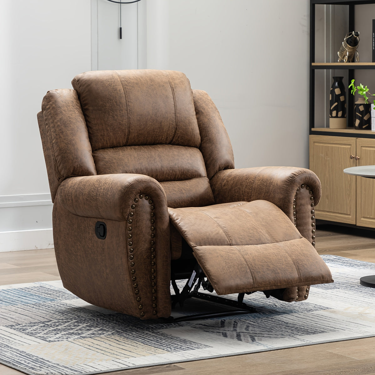 Faux Leather Recliner Chair, Classic And Traditional Manual Recliner Chair with Comfortable Arms And Back Single Sofa for Living Room