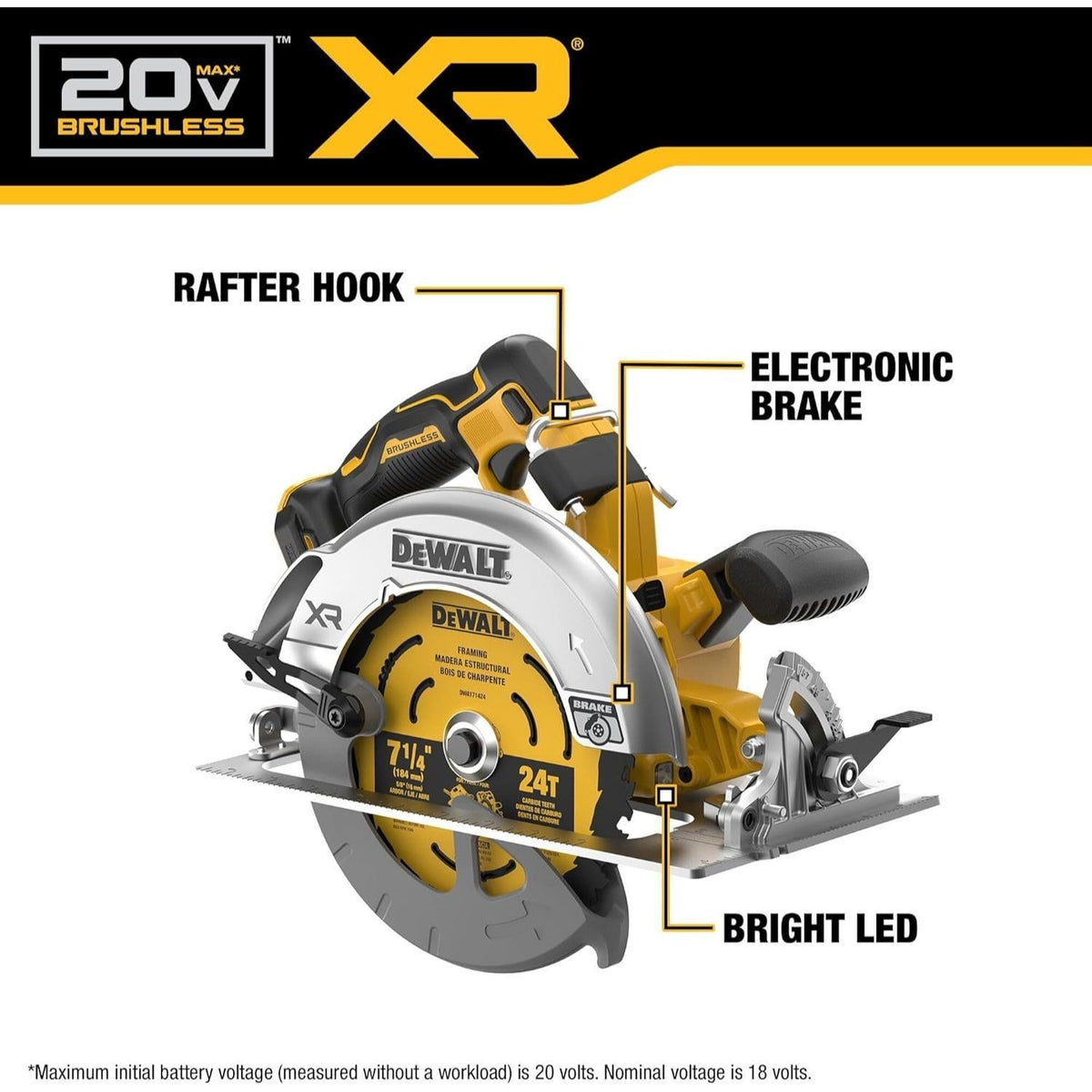 DEWALT 20V MAX XR Brushless Cordless 7-1/4 in. Circular Saw, Tool Only (DCS590B)