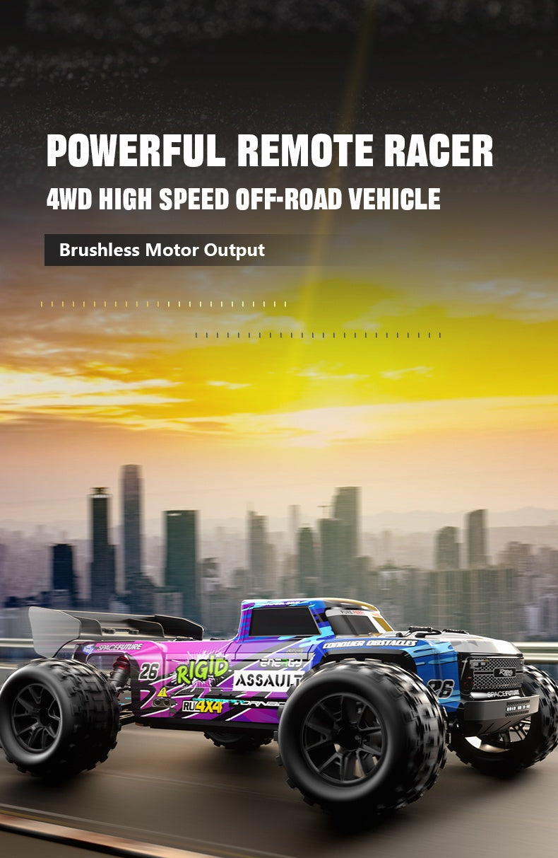 Flypear 4WD Brushless RC Car, 60+KM/H All Terrain High-Speed Off-Road Truck, Aluminum Alloy Chassis, 2.4Ghz Remote Control, Supports Vehicles Racing Together, Three-Wire 17G Digital Servo, LED Lights